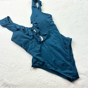 Shade & Shore Teal Ruffled One-Piece Swimsuit